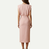 Sleeveless Midi Dress with Button Detail and Front Slit