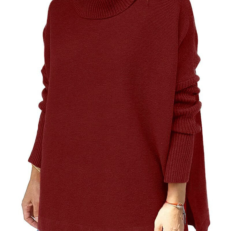 Oversized Turtleneck Sweater with Split Hem