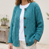 Oversized Cable Knit Cardigan with Button Front and Patch Pockets