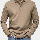 Long Sleeve Polo Shirt with Button Collar