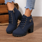 Women's Ankle Boots with Block Heel and Lace-Up Front for Everyday Wear