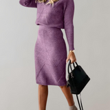 Ribbed Knit Two-Piece Set with Turtleneck Top and Bodycon Skirt