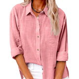 Oversized Button-Front Shirt with Chest Pocket and Long Sleeves