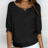 Knit Sweater with Batwing Sleeve and Ribbed Trim