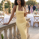 Bodycon Halter Midi Dress with Square Neck