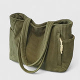 Ribbed Tote Bag with Shoulder Straps and Side Pocket