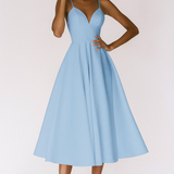 Sweetheart Midi Dress with Flared Skirt and Spaghetti Straps