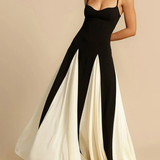 Two-Tone Flared Maxi Dress with Sweetheart Neckline