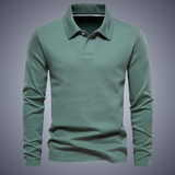 Long Sleeve Polo Shirt with Button Placket and Classic Collar