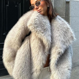Cropped Faux Fur Jacket with Shawl Collar