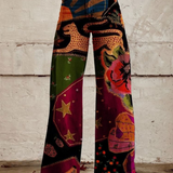 Patchwork Print Wide-Leg Pants with High Waist