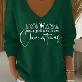 Christmas Sweater for Women V Neck Knit Pullover with Christmas Tree Print and Long Sleeves for Holiday Season