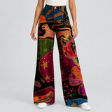 Patchwork Print Wide-Leg Pants with High Waist