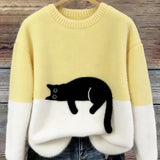 Cat Color block Oversized Fuzzy Knit Sweater