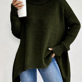 Long Sleeve Turtleneck Sweater with Asymmetric Hem