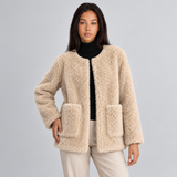 Teddy Fleece Jacket with Open Front and Side Pockets
