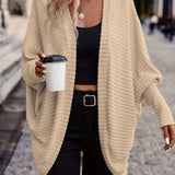 Open-Front Cardigan with Batwing Sleeves and Ribbed Knit