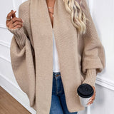 Oversized Open-Front Cardigan with Batwing Sleeve