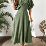 V-Neck A-Line Maxi Dress with Batwing Sleeve
