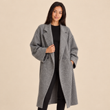 Women's Long Coat with Notched Lapel Collar Relaxed Fit and Side Pockets
