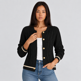 Button Front Cable Knit Cardigan with Ribbed Trim