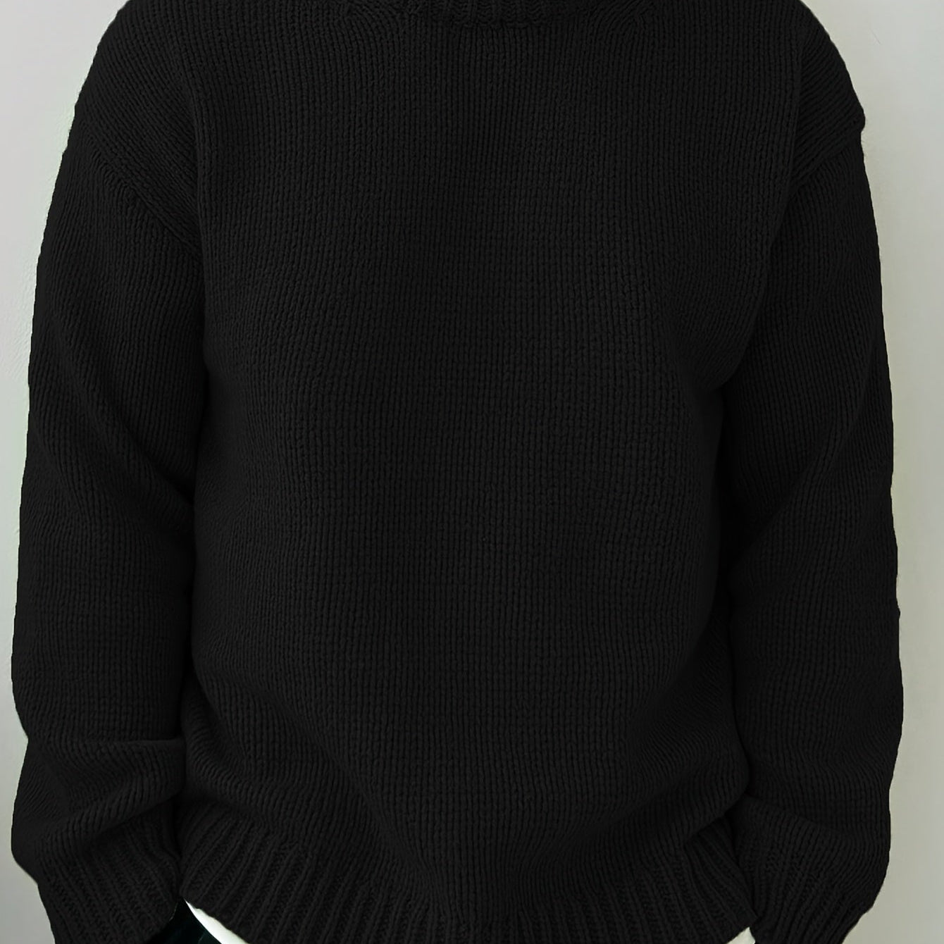 Oversized Knit Sweater with Ribbed Hem and Long Sleeves