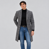 Plaid Wool Coat with Open Front and Lapel Collar