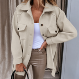 Oversized Button-Front Shirt Jacket with Flap Pockets