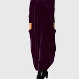 Velvet Maxi Dress with Cowl Neck and Side Pockets