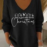Christmas Sweater for Women V Neck Knit Pullover with Christmas Tree Print and Long Sleeves for Holiday Season