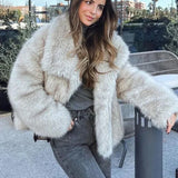 Cropped Faux Fur Jacket with Shawl Collar