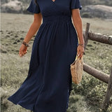 Wrap Midi Dress with Twist Front and V-Neck