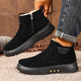 Fleece Lined Ankle Boots with Side Zip and Lug Sole