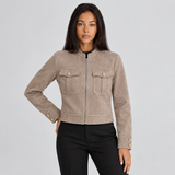 Cropped Suede Jacket with Zip-Front and Flap Pockets
