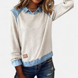 Denim Collar Knit Sweatshirt with Crew Neck