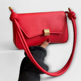 Flap Shoulder Bag with Knotted Strap and Metal Clasp
