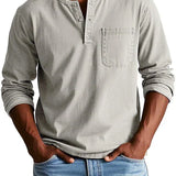 Men's Long Sleeve Button-Neck Shirt with Chest Pocket
