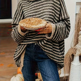 Oversized Striped Turtleneck Sweater with Long Sleeves