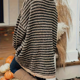 Oversized Striped Turtleneck Sweater with Long Sleeves