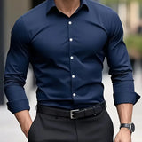 Slim Fit Button Up Shirt with Spread Collar and Long Sleeves