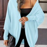 Open-Front Cardigan with Batwing Sleeves and Ribbed Knit