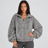 Sherpa Fleece Half-Zip Pullover with Balloon Sleeve