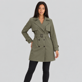 Belted Double-Breasted Trench Coat with Notched Lapel