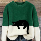 Cat Color block Oversized Fuzzy Knit Sweater
