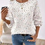 Knit Sweater with Dotted Pattern and Round Neck