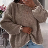 Oversized Knit Sweater with Long Sleeves and Contrast Trim