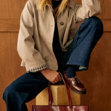Women's Short Jacket with Button Front and Checkered Cuff Lining