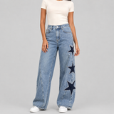 Wide-Leg Denim Jeans with Star Patch