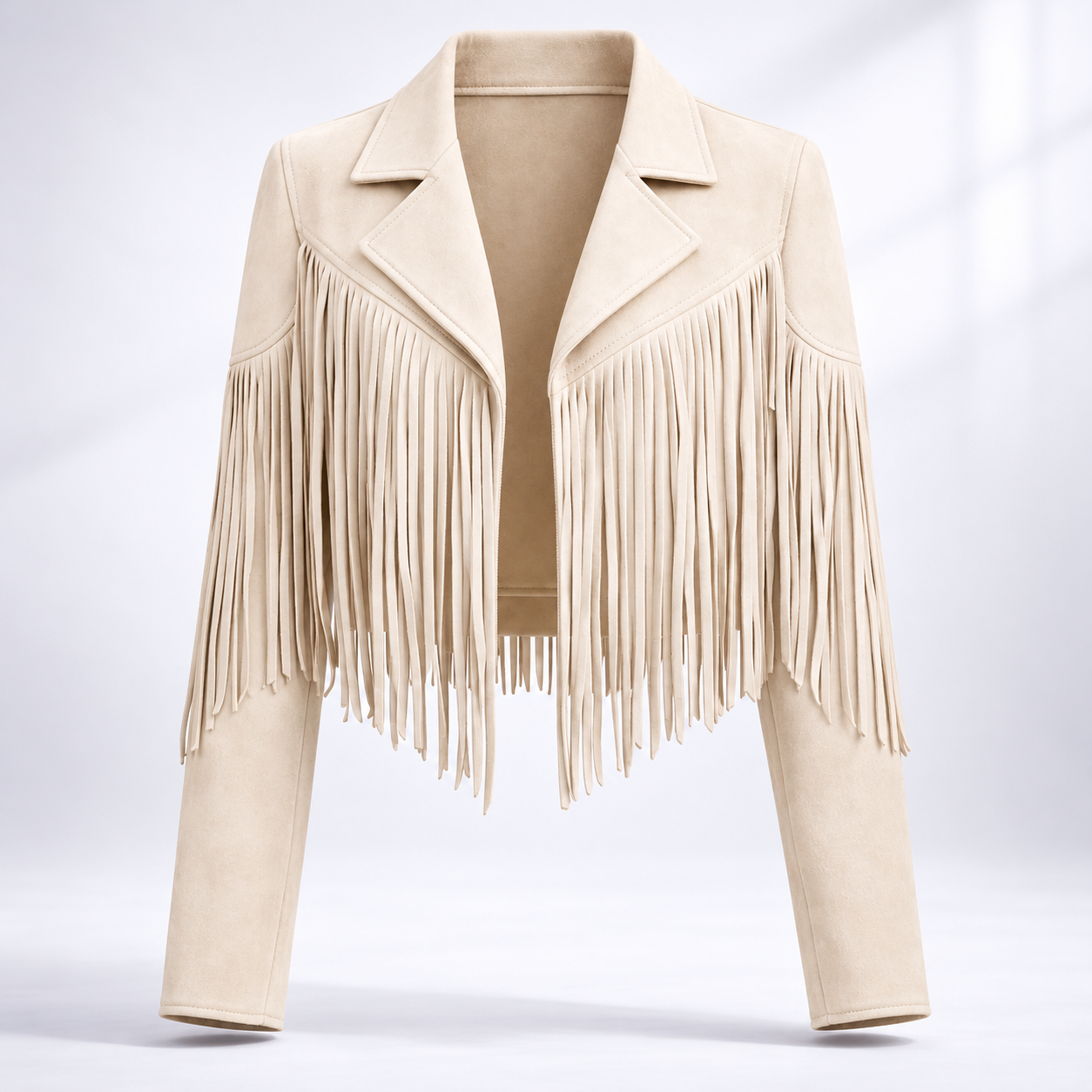 Cropped Suede Fringe Jacket with Notch Collar