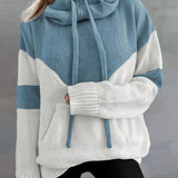 Cowl Neck Sweater with Drawstring and Front Pocket